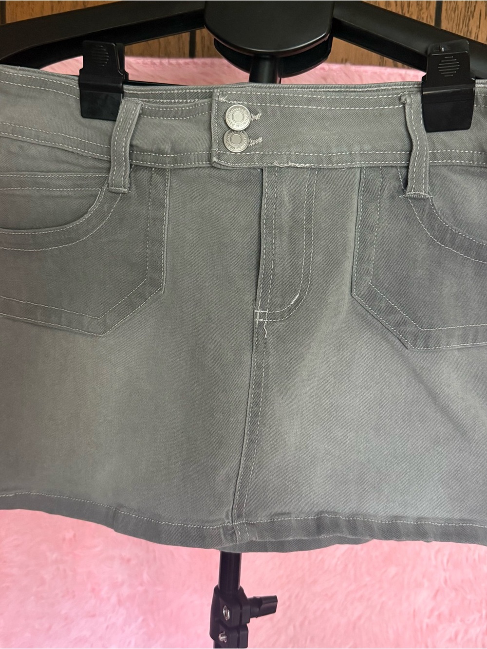 Refuge Gray Denim Mini Skirt Size S Double Button Stretch Pockets
